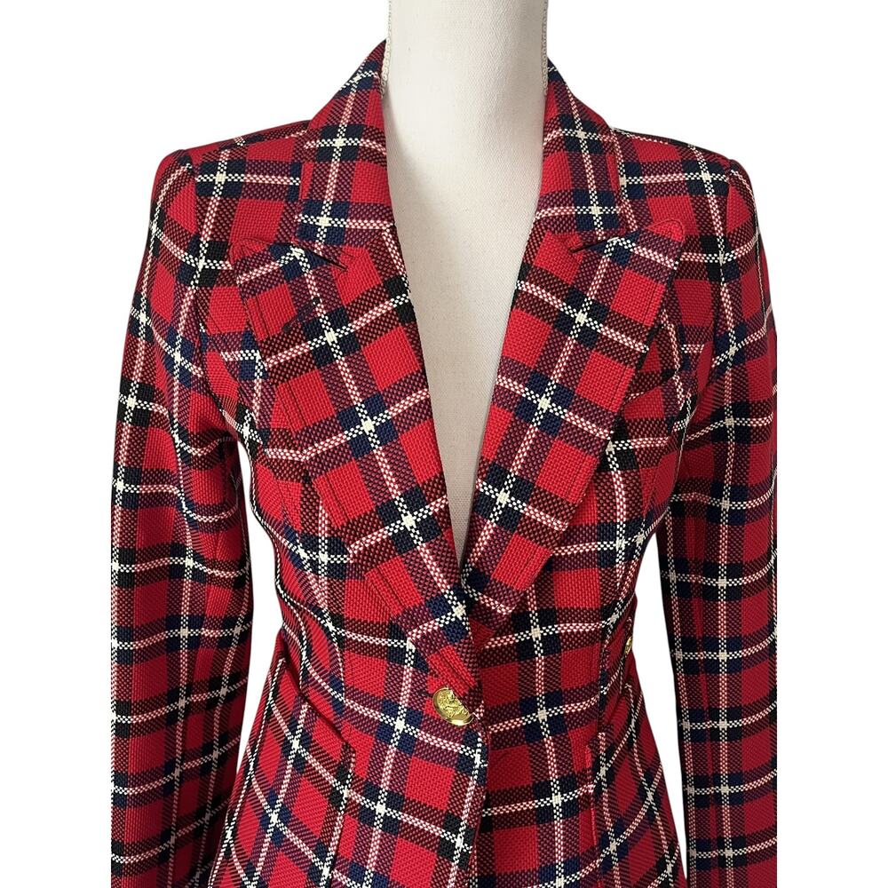 Smythe Patch Pocket Duchess Blazer Red Plaid Gold Button Jacket Size 4 - Picture 6 of 8